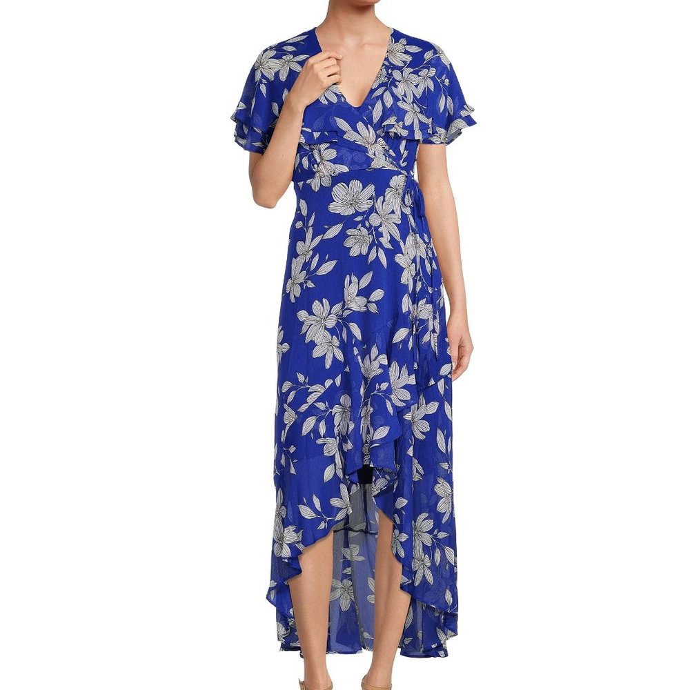Calvin Klein Floral Print Surplice V-Neck High-Low Maxi Dress. NWT!